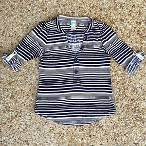 Anthropologie Striped Contrasting Stitching Roll Tab Blouse Size S